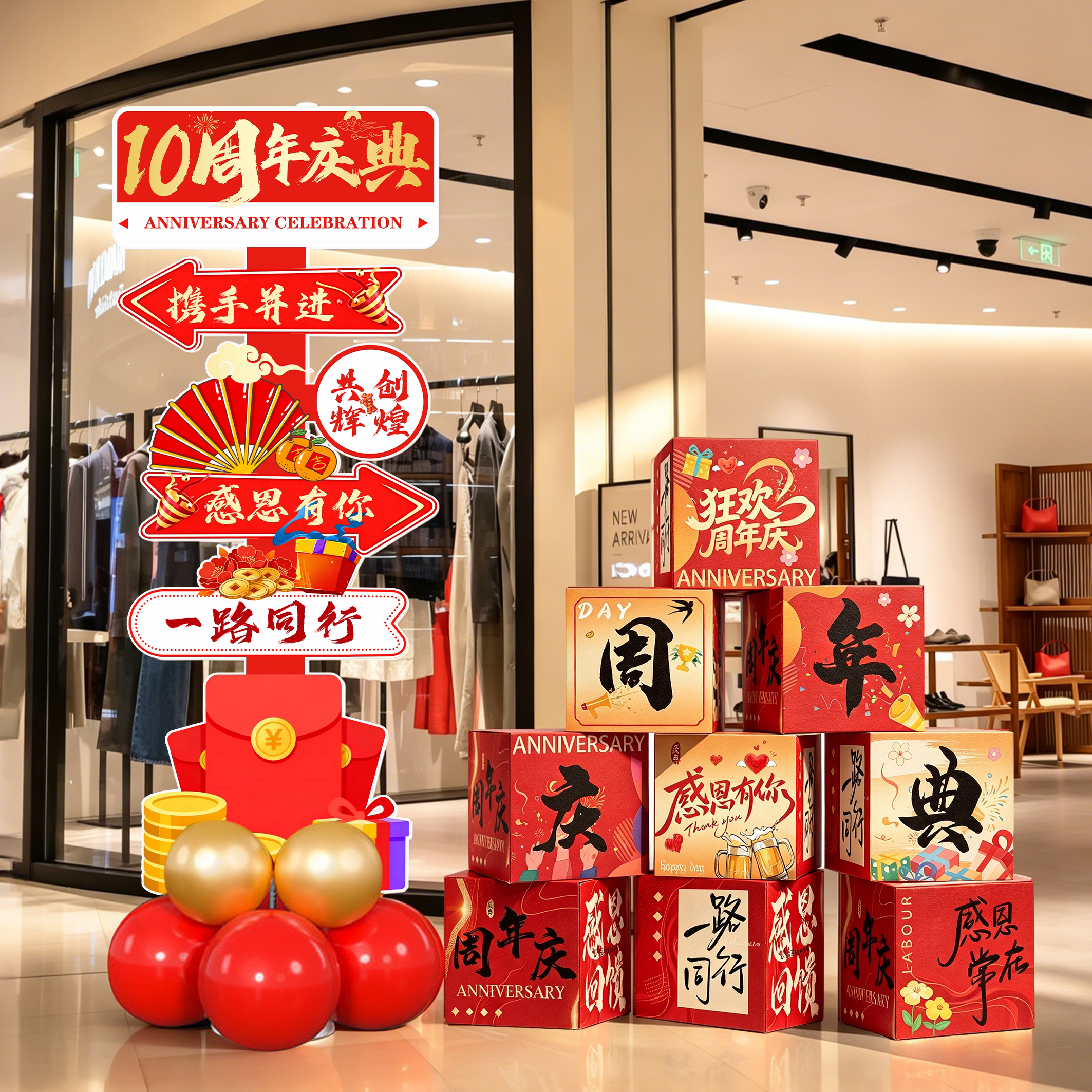 10公司周年庆活动布置周年庆典开业气氛布置仪式装饰地堆盒子摆件