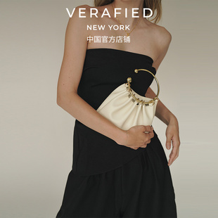 VERAFIED高级感小众原创设计复古酒红晚宴包新中式 白色圆环手提包