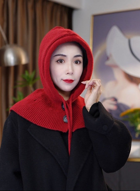 韩国巴拉克拉法帽秋冬季保暖帽子女款时尚围巾一体针织护耳毛线帽