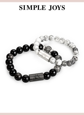 SIMPLEJOYS简单快乐日落情侣手串转运原创黑曜白松地图石生日礼物