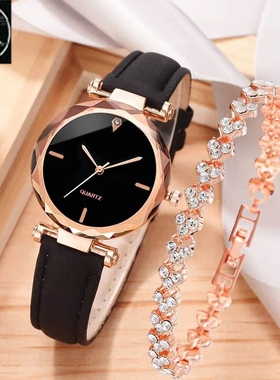 2pcs Luxury Fashion Women Watch Set PU Leather Strap Ladies