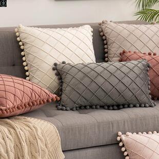 Velvet diamond check ball throw pillow office cushion cover