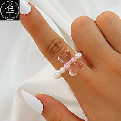 Colored animal cartoon ring esin pearl index finger ring指环
