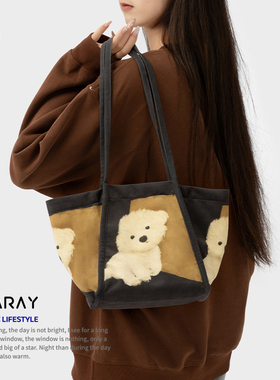 尼睿2025新款原创可爱小狗单肩包大容量日常百搭通勤帆布包Q308