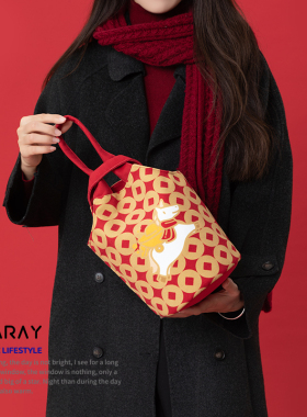 尼睿马年新款红色手提包马上发财帆布包大容量便携手拎包帆布袋W