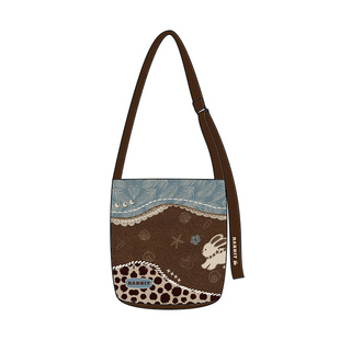 尼睿日系萌兔拼接单肩包复古森系小众设计感通勤逛街水桶包Z086