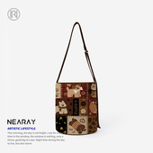 可爱小狗拼贴斜挎包大容量帆布包学生上课百搭单肩包带拉链Q358