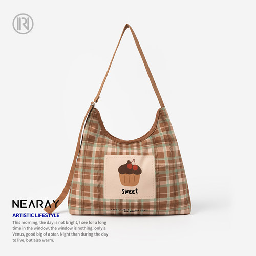 尼睿温柔风气质格纹斜挎包