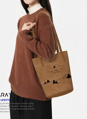 韩版设计感小众包包日常通勤百搭大容量单肩包慵懒帆布包水桶Q343