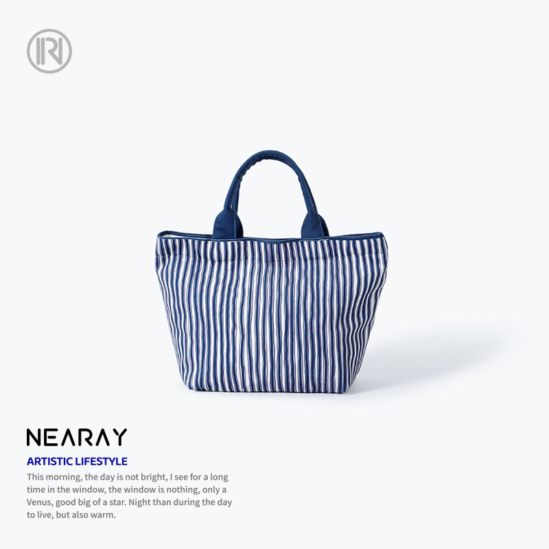 尼睿原创简约新款帆布包包女航海日记手提包百搭条纹外出手拎袋w