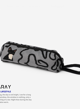 尼睿新款原创可爱黑猫手拎帆布包简约线条设计感收纳文具袋Z02