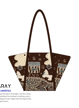 冬季新款焦糖色斜挎包通勤百搭大容量帆布包慵懒小狗元宝包女AC79