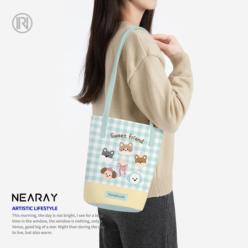 尼睿格纹小狗可爱百搭水桶包