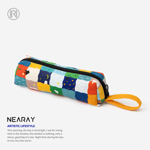 尼睿格纹拼贴小猫简约休闲铅笔袋
