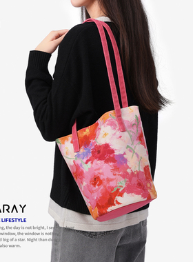 尼睿xMIAO 新款文艺单肩包艺术高级感印花水桶包品质帆布包女礼物