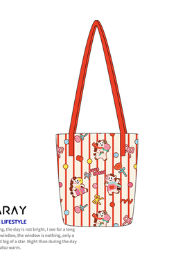 尼睿马年新款条纹水桶包可爱小马单肩包红色帆布包新年礼物女Q325