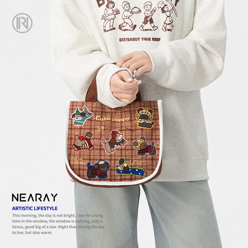尼睿秋冬复古可爱小狗手拎包大容量休闲百搭通勤帆布包便当包Q320,箱包皮具/热销女包/男包,通用款女包,淘宝优惠券,粉丝福利购,淘宝优惠卷