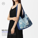 尼睿2025新款 单肩包文艺青花包包女日常大容量帆布包通勤布袋Z017