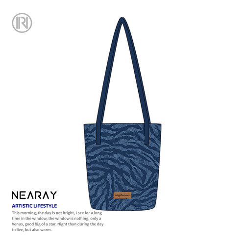 尼睿牛仔斑马纹时尚潮流水桶包