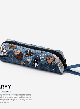 尼睿新款牛仔印花笔袋休闲帆布小包小众可爱猫狗手拎文具袋Q186