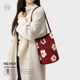 冬季 新款 红色包包日常通勤百搭大容量单肩包帆布包水桶托特女AC78
