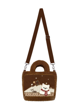 设计师原创毛线西高地羊羔绒画框斜挎手拎时尚休闲百搭通勤女AE10