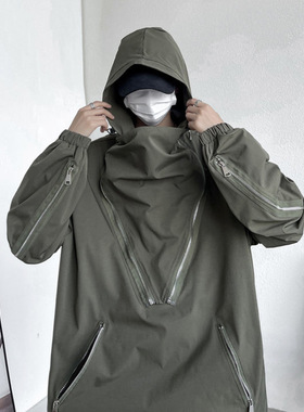 万同学23新款秋季美式潮牌机能冲锋衣男户外防水宽松夹克工装外套