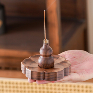 远舍高档黑胡桃木葫芦香插香炉线香茶道禅意家用实木中式沉香座