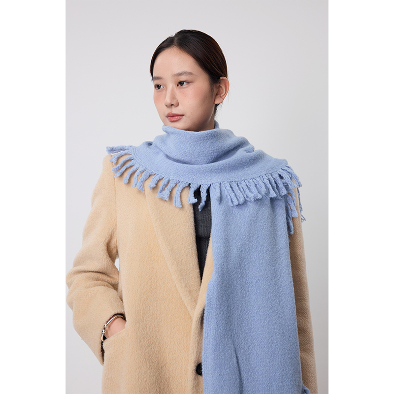 高级感蓝色流苏软糯针织围巾女冬季韩系保暖百搭加厚护颈围脖披肩
