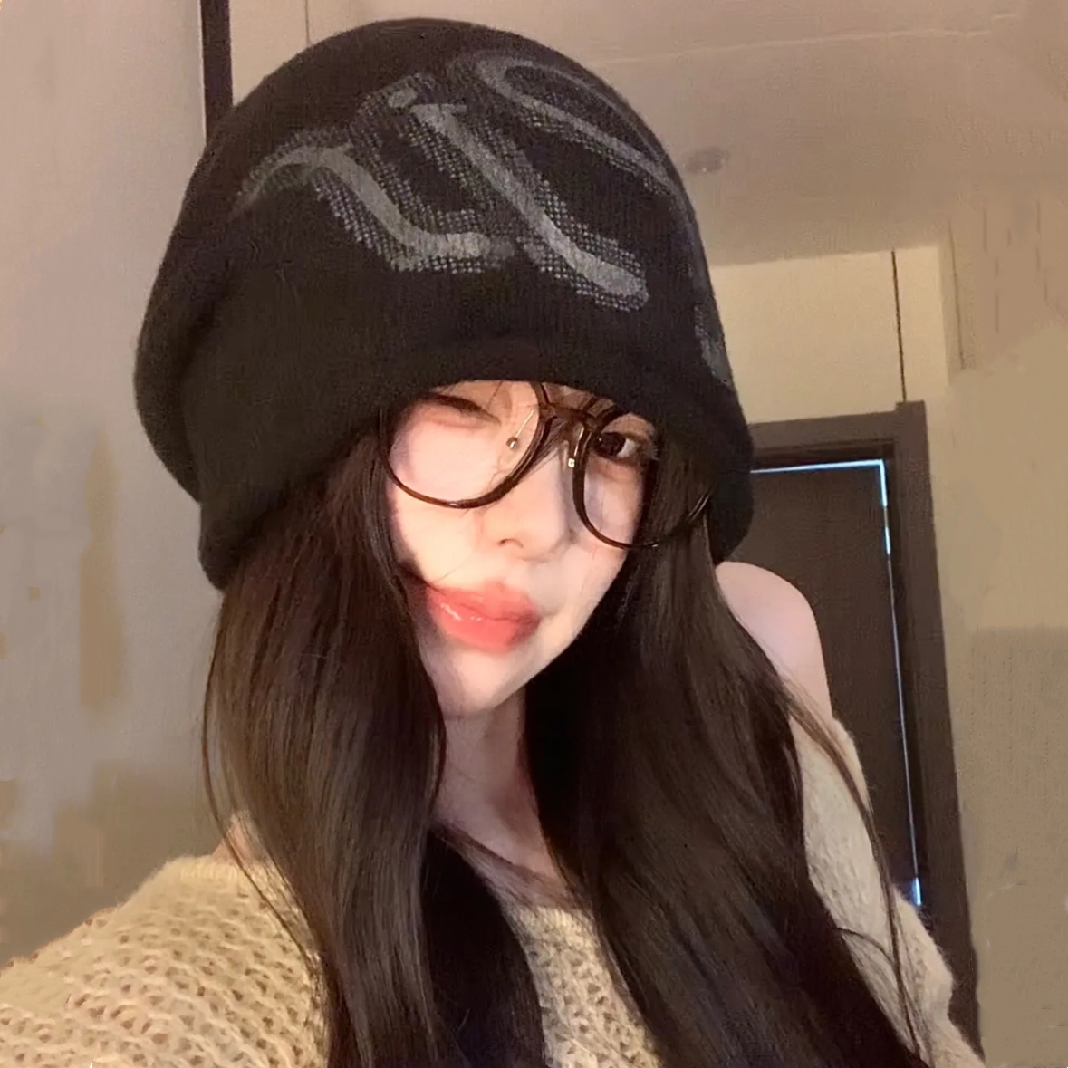 韩系慵懒复古辣妹堆堆帽女秋冬针织冷帽大头围显脸小街头个性帽子