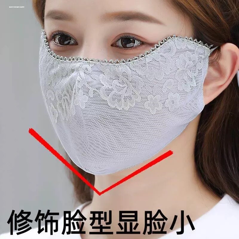 2023夏季新品蕾丝网纱口罩防尘时尚百搭淑女镶钻装饰透气防晒面罩图片