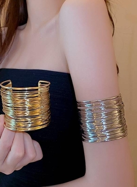 欧美多层铁线开口手镯女小众夸张设计感手环个性辣妹冷淡风臂环