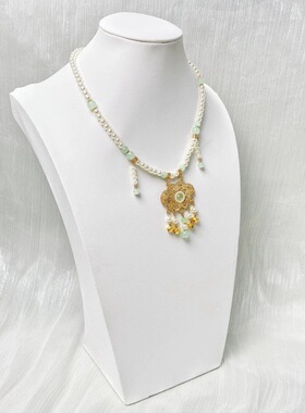 古风饰品铃铛平安锁项链仿珍珠吊坠古装汉服配饰璎珞