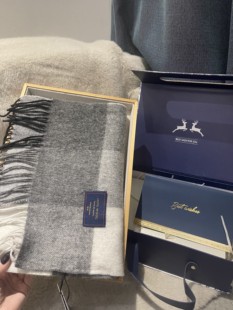 Polly珀利 100%羊毛欧式百搭灰色格子围巾冬季送爸爸男友新年礼物