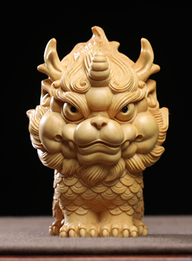 正宗小叶黄杨木雕瑞兽麒麟上古神兽随身手把件摆件家居装饰品车载