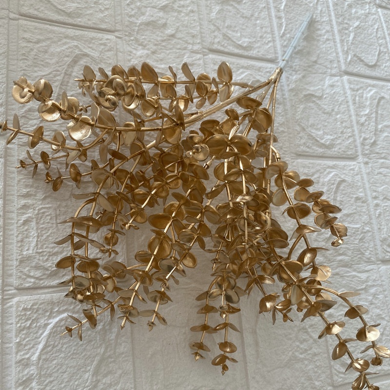 金色尤加利绣球花扇子叶假花婚庆装饰福桶金色银杏叶金色植物