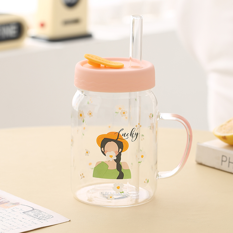 大容量吸管杯高硼硅玻璃耐高温