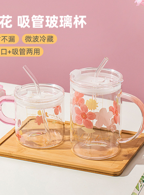 牧初大容量耐高温玻璃杯吸管杯女生办公室高硼硅高颜值果茶杯杯子