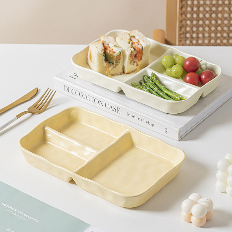 牧初陶瓷分格盘加深餐盘大人减肥分隔盘211减脂快餐盘日式家用