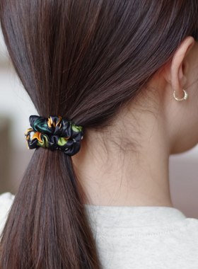 福2呆高定印花真丝细发圈日常皮筋丸子头绳顺滑头饰桑蚕丝发绳