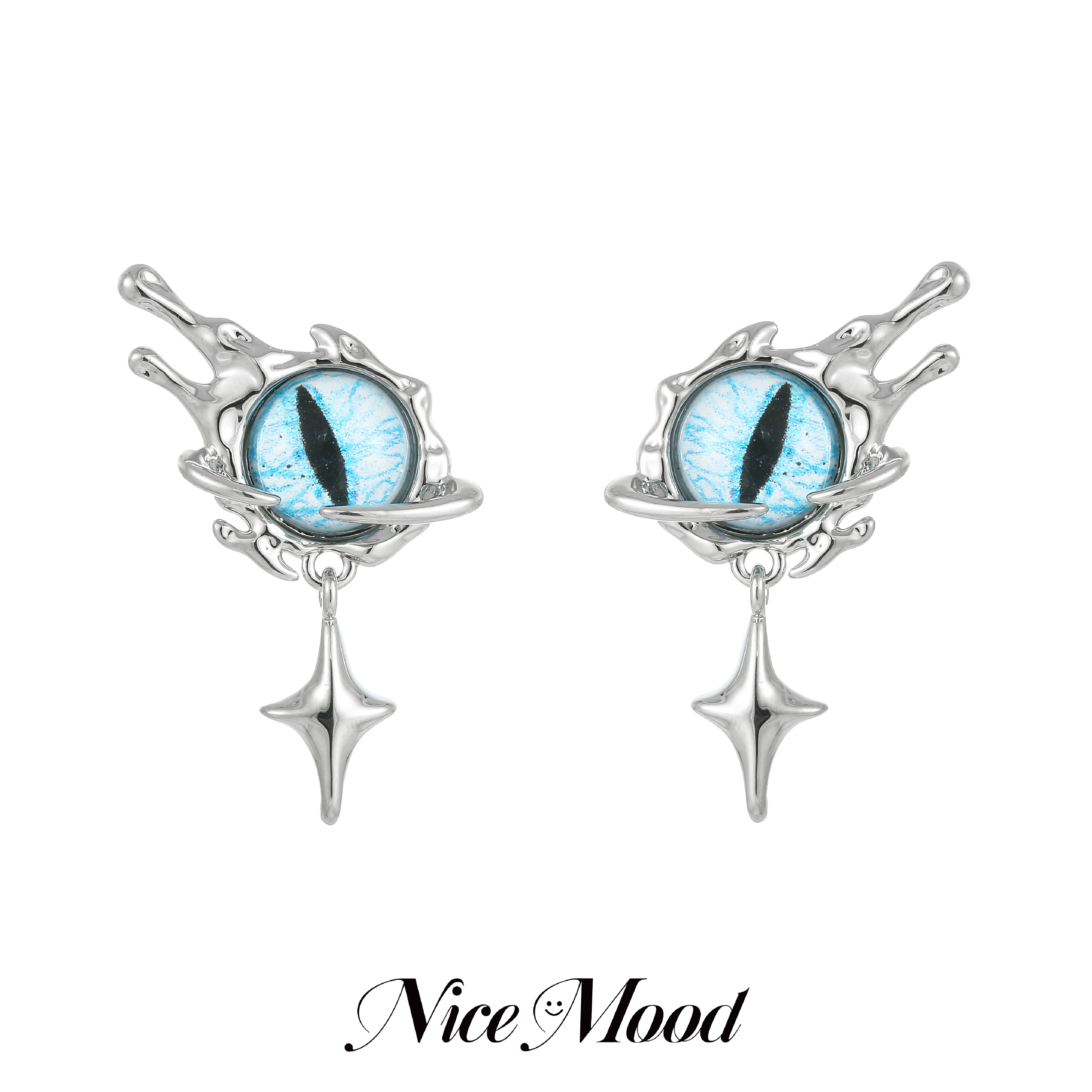 nicemood 恶魔之眼猫瞳耳钉女小众设计感独特个性十字架猫眼耳环