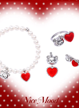 樱桃红小熊珍珠手链手串圣诞礼物