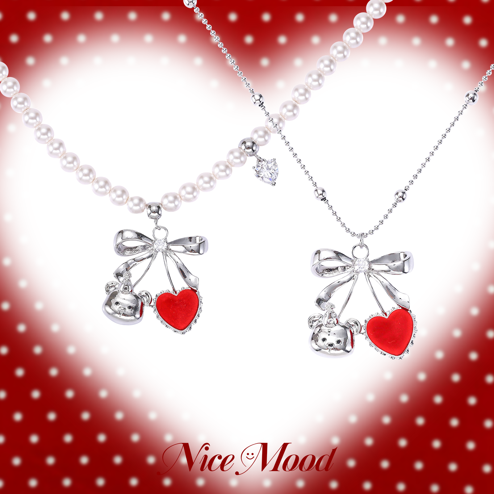 樱桃红小熊珍珠项链圣诞礼物