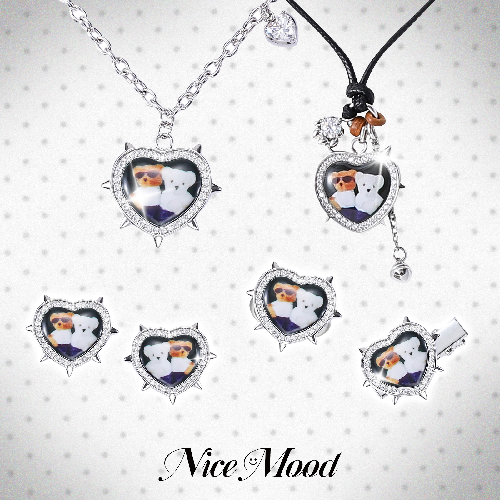 小熊爱心项链朋克铆钉毛衣链