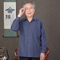 老年人长袖衬衫男士上衣爸爸春夏短袖衣服宽松老头衫中老年衬衣男