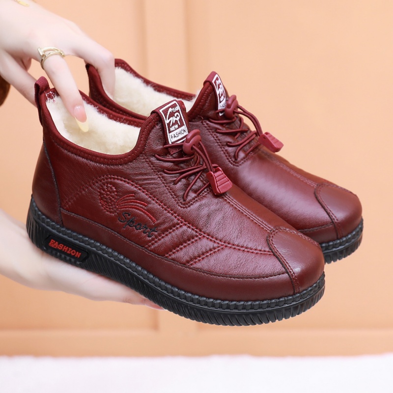 冬季新款绵羊毛棉鞋防水加绒加厚中老年雪地靴防滑软底保暖妈妈鞋