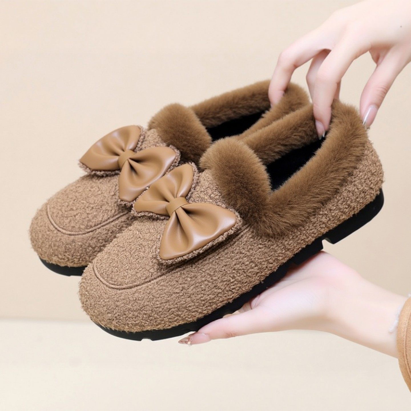 女加绒保暖平底时尚百搭豆豆鞋时尚妈妈鞋冬季百搭一脚蹬棉鞋,女鞋,棉鞋,淘宝优惠券,粉丝福利购,淘宝优惠卷