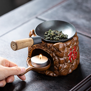 烤茶炉家用围炉茶叶提香焙茶炉陶瓷醒茶器温茶炉蜡烛茶道配件 中式