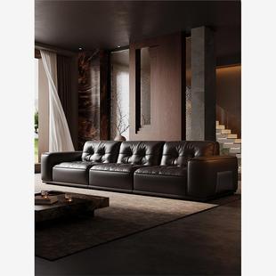 锐驰(CAMERICH)越映黑金刚全真皮沙发意式头层牛皮半青皮黑色高