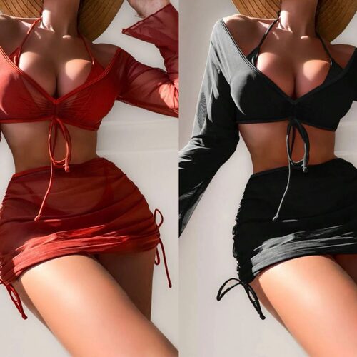 2024年欧美性感纯色四件套泳装Solid color four-piece swimsuit